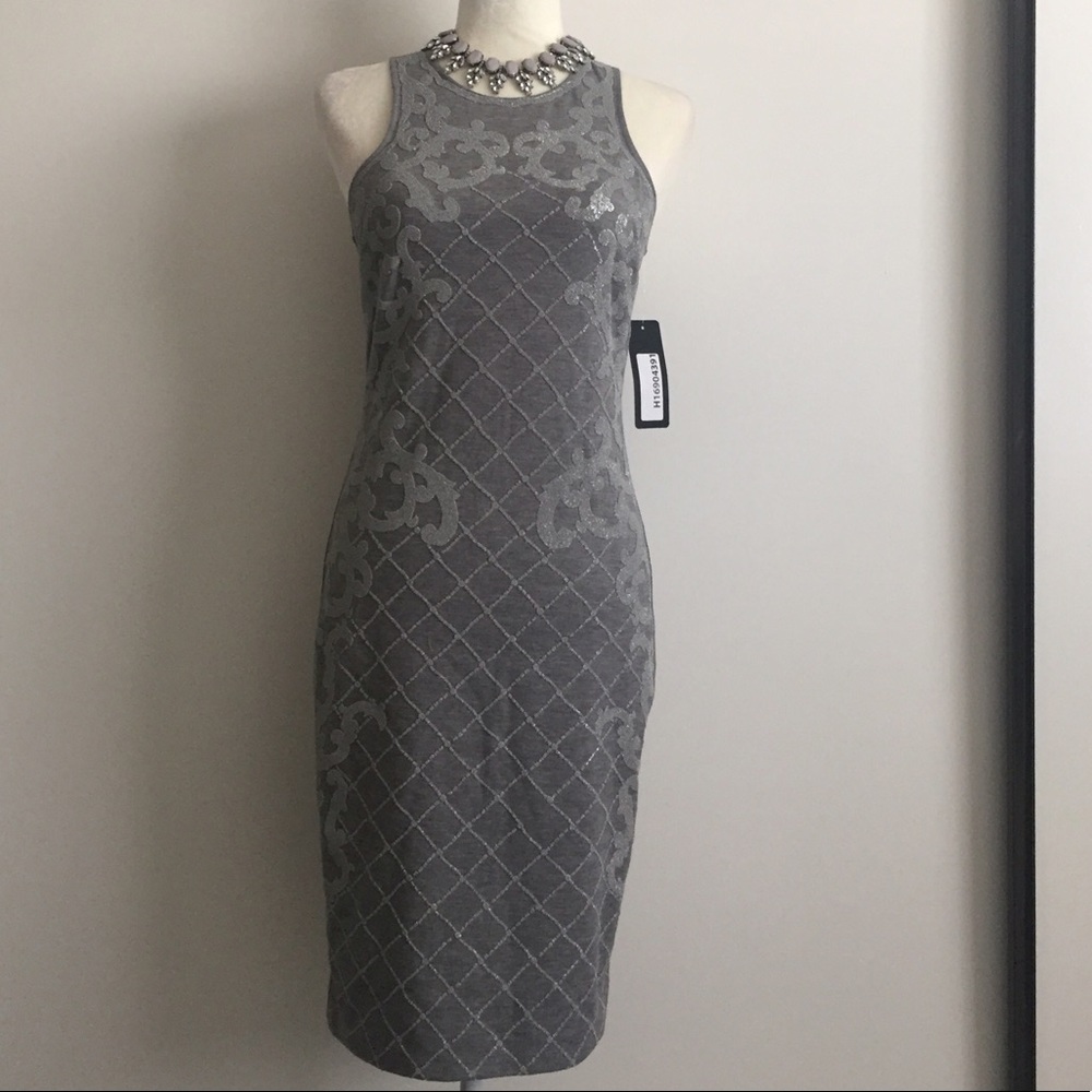 Halee C bodycon grey jersey midi dress