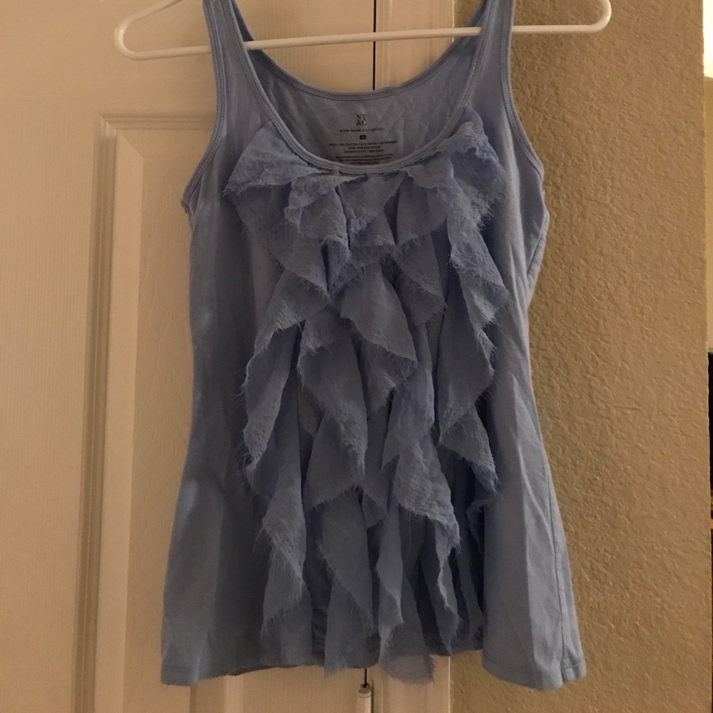 Blue frilly tank top