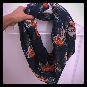 Navy blue, floral infinity scarf