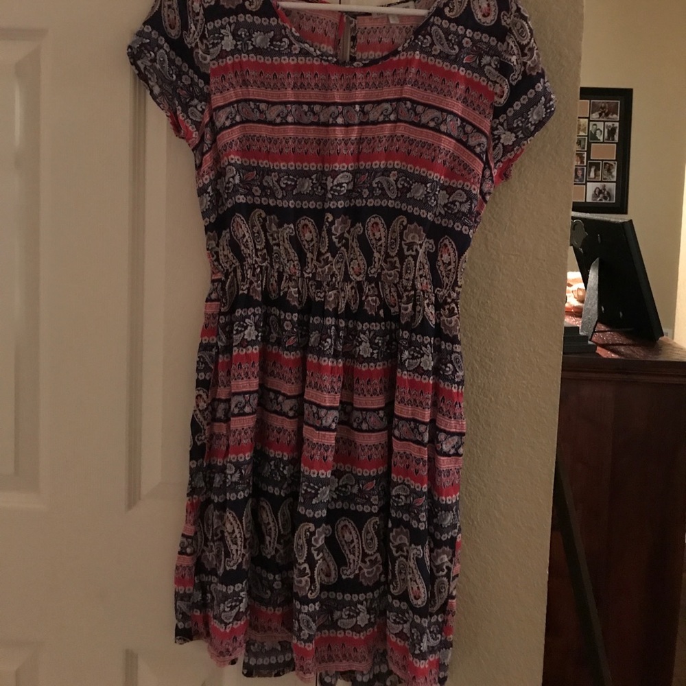 Blue and white print dress