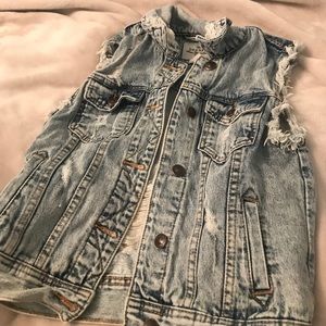 Ripped distressed jean vest