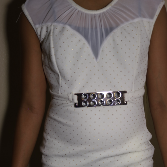 ELEGANT WHITE AND GOLD DRESS FAUX BELT - Picture 1 of 6