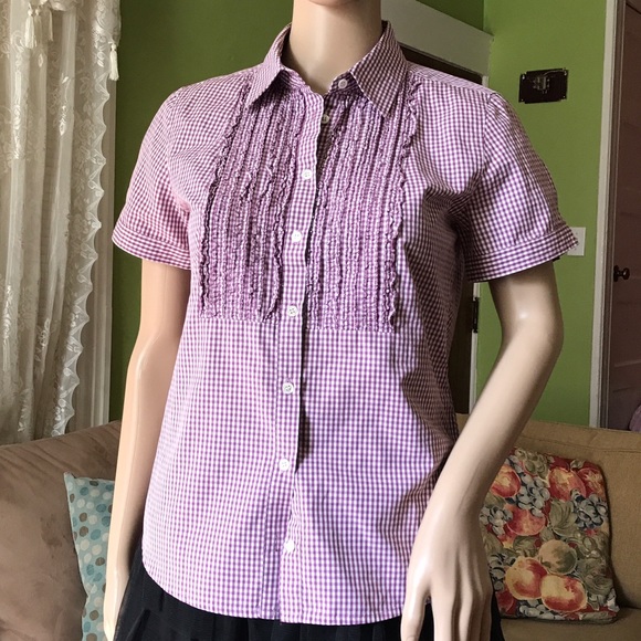 J.Crew Button Down Shirt Ruffle Bib Purple Sz 2