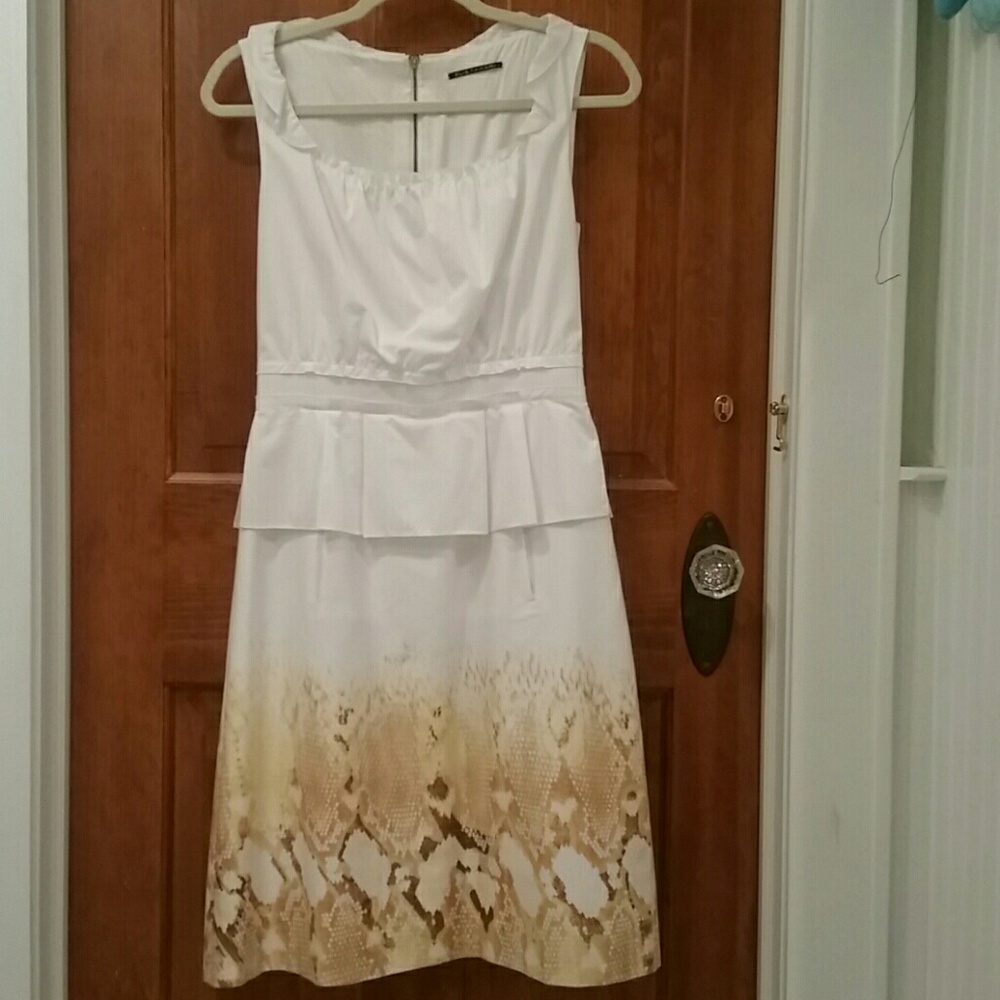 Tahari White and Gold Dress