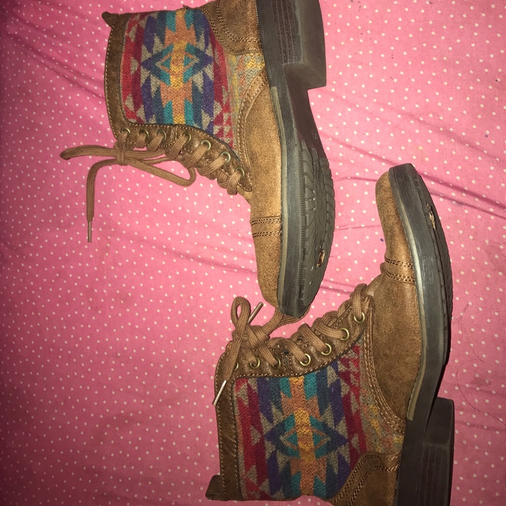 BROWN MULTICOLORED BOOTIES (MAKE AN OFFER)