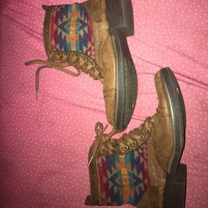 BROWN MULTICOLORED BOOTIES (MAKE AN OFFER)