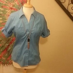 Chico's blue 3/4 sleeve button up sz 1