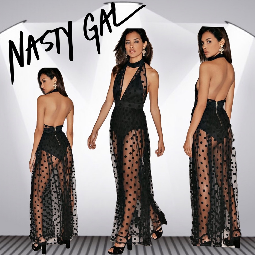 📌Nasty Gal📌Dotted Mesh Maxi w/ Romper Underlay