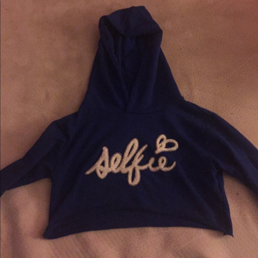 royal blue cropped 'selfie' long sleeved hoodie