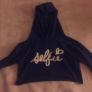 royal blue cropped 'selfie' long sleeved hoodie