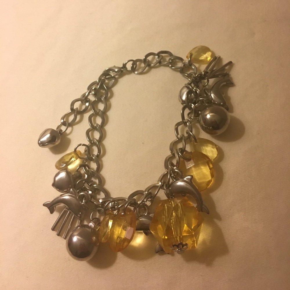 Yellow crystals dolphin charm bracelet