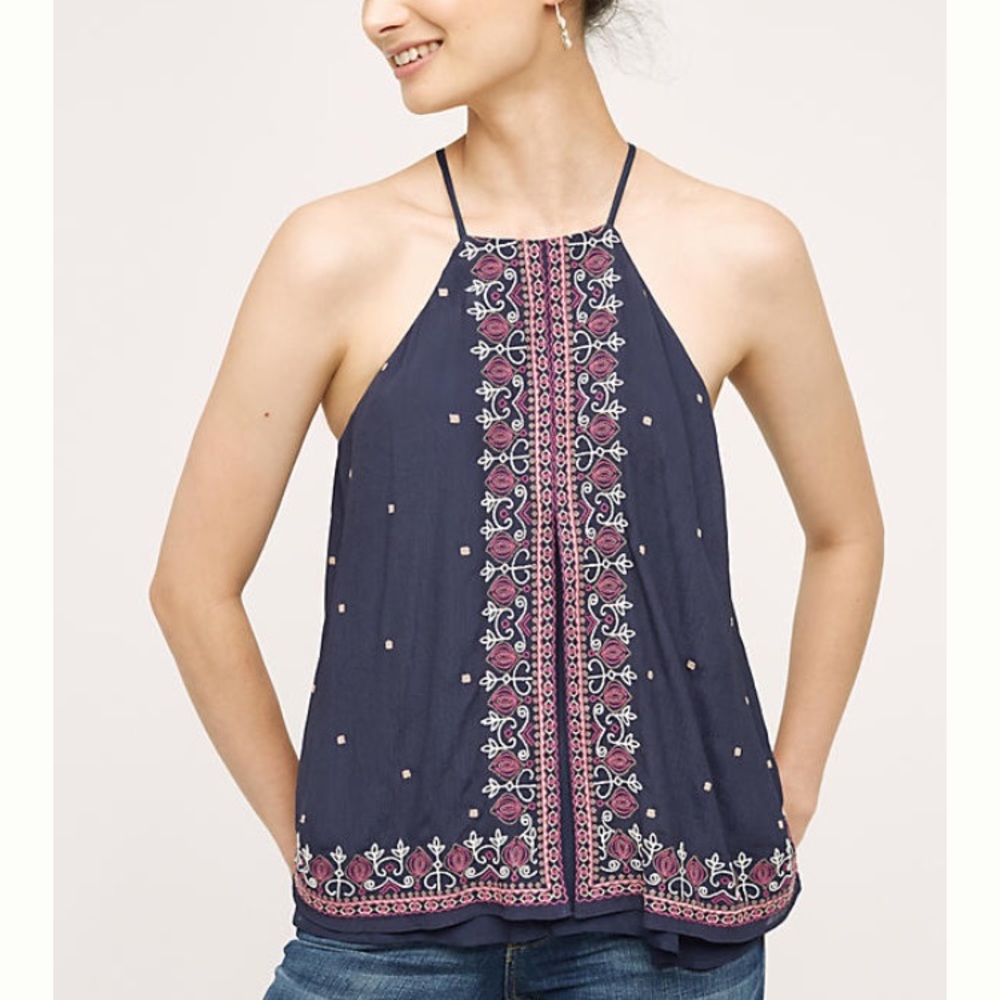 ANTHROPOLOGIE Midnight Flower Swing Top