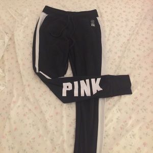 Pink Victoria's secret black and white sweats.