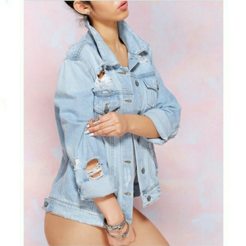 Blue ripped Jean jacket
