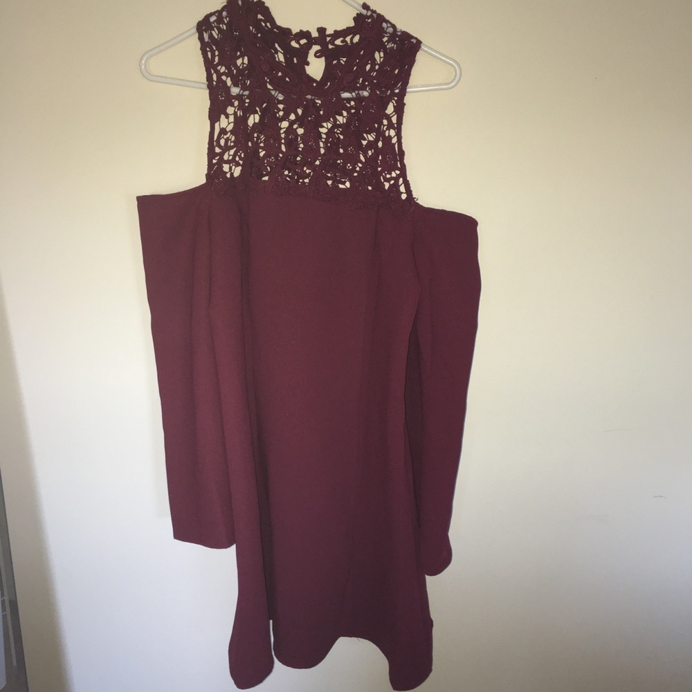 Burgundy Open-Shoulder Dress