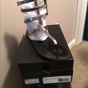 Rachel Zoe Brushed Mirror Metallic T-Strap Sandal