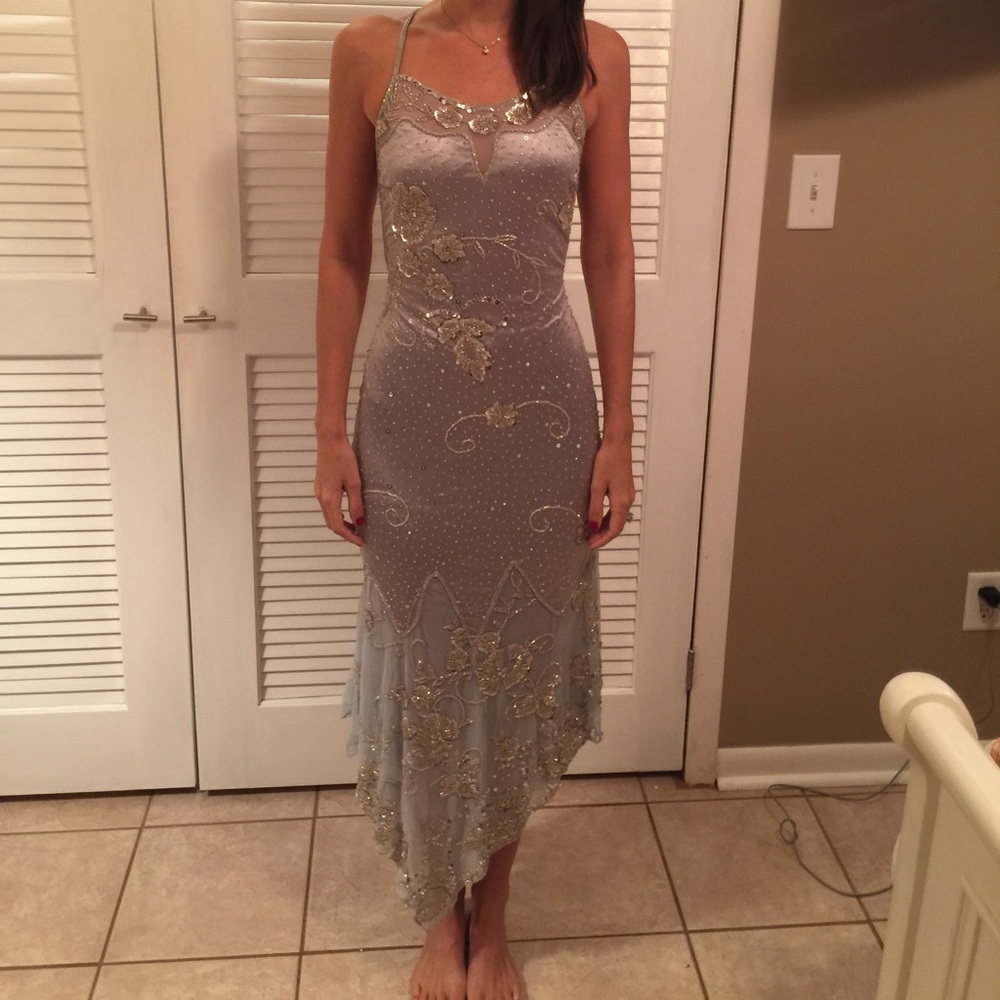 Silver Beaded Prom Dress