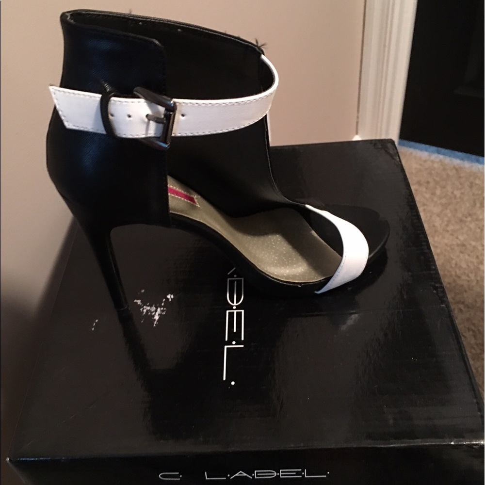 Open Toe Black/White Panel Platform Stiletto