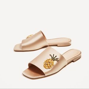 Zara satin slides with pineapple jewels