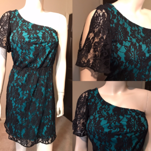 Green and Black Lace One Shoulder Dress
