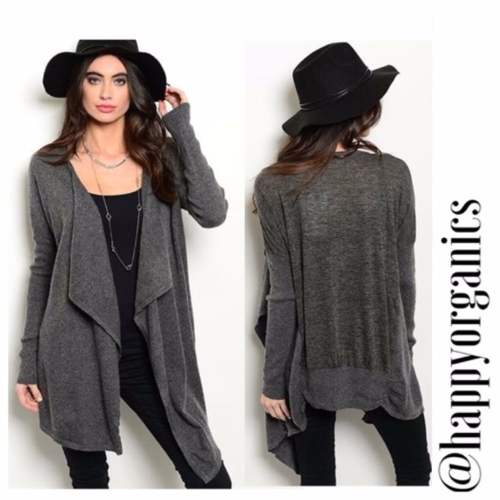Charcoal Open Front Cardigan Sweater - Picture 1 of 3
