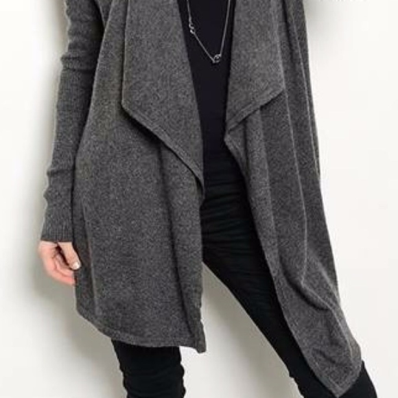 Charcoal Open Front Cardigan Sweater - Picture 2 of 3