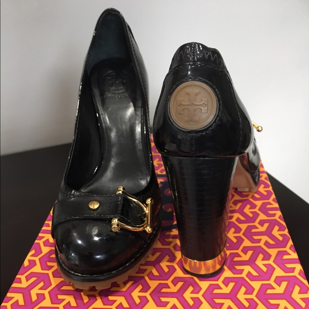 Authentic Tory Burch Black Patent Heels 8.5