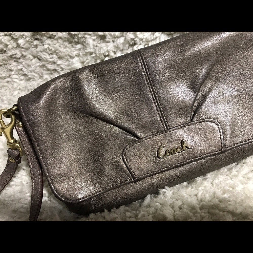 Coach Bronze leather wristlet wallet