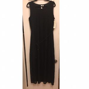 Crochet Lace Black Belted Maxi Dress - size 1x