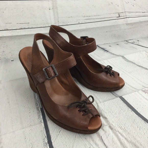 Kork Ease Shoes - Kork Ease Brown Leather Wedge Sandals