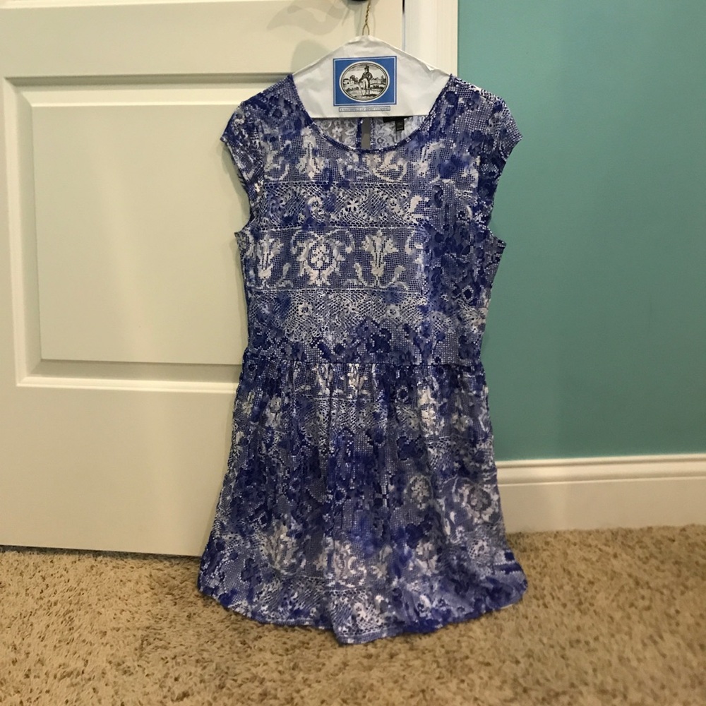 Top shop, blue and white, floral, lace dress