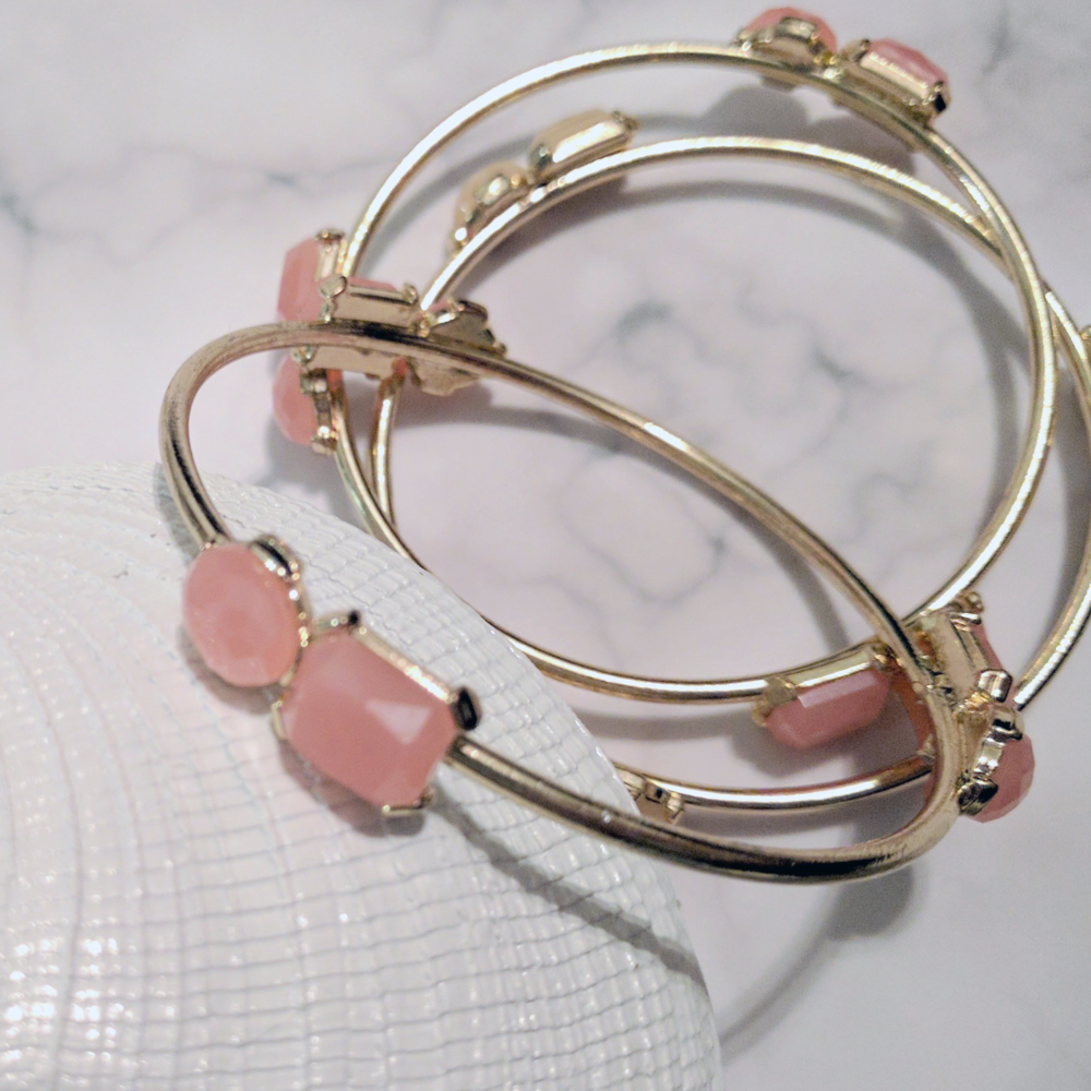 Gold and Coral Bangles - Set of 3