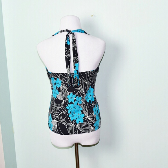 Gorgeous Black and Blue Floral Print Silky Blouse - Picture 2 of 2