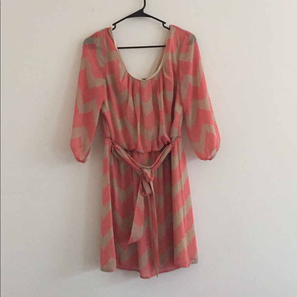 Pink and Tan Chevron dress