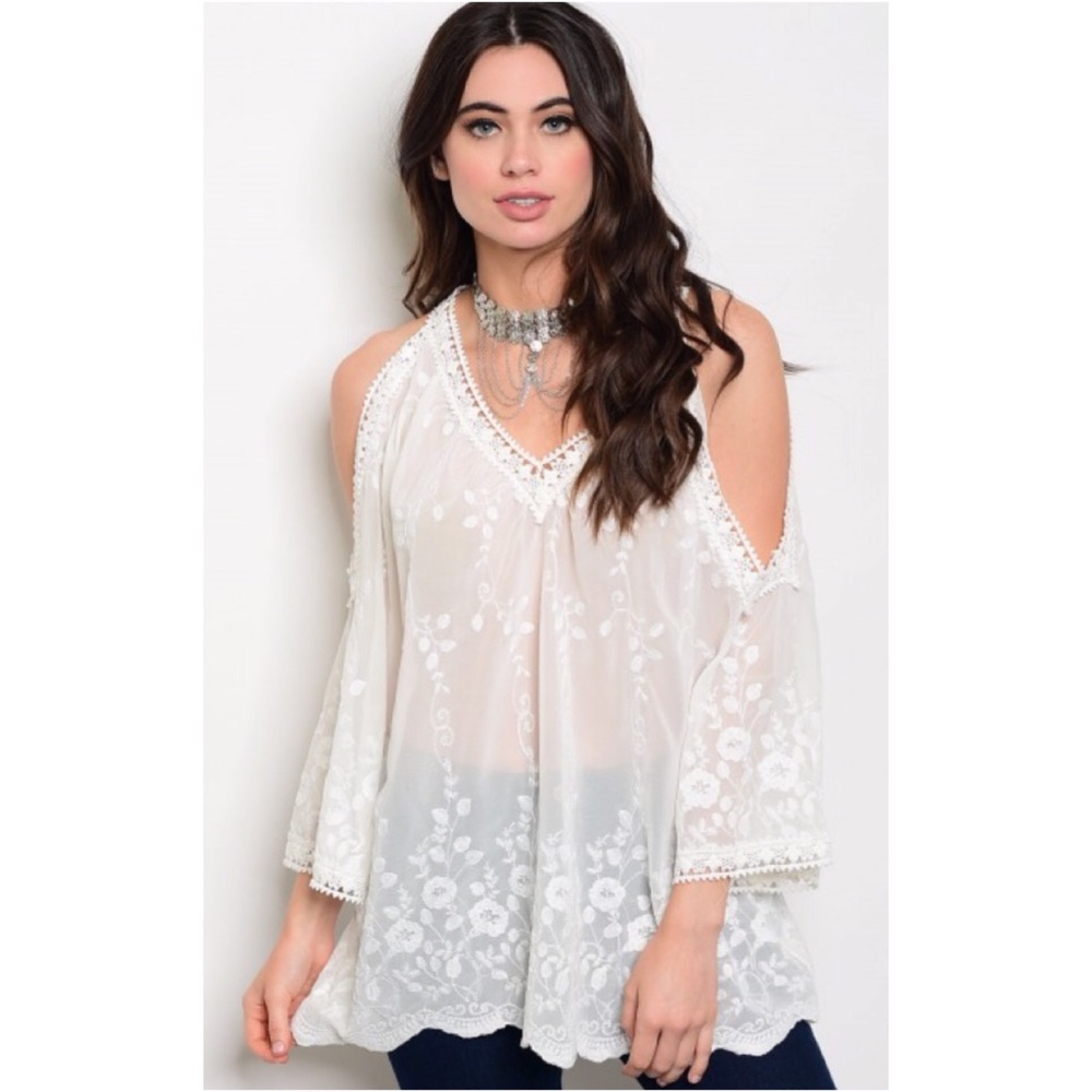 LAST ONE Loveriche Ivory Lace Cold Shoulder Top - Picture 2 of 3