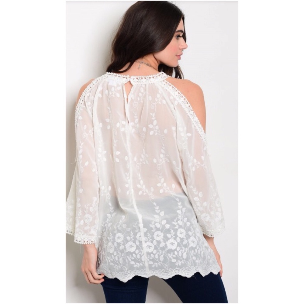 LAST ONE Loveriche Ivory Lace Cold Shoulder Top - Picture 3 of 3