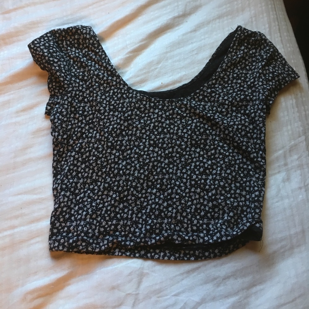 Black crop top with white flowers