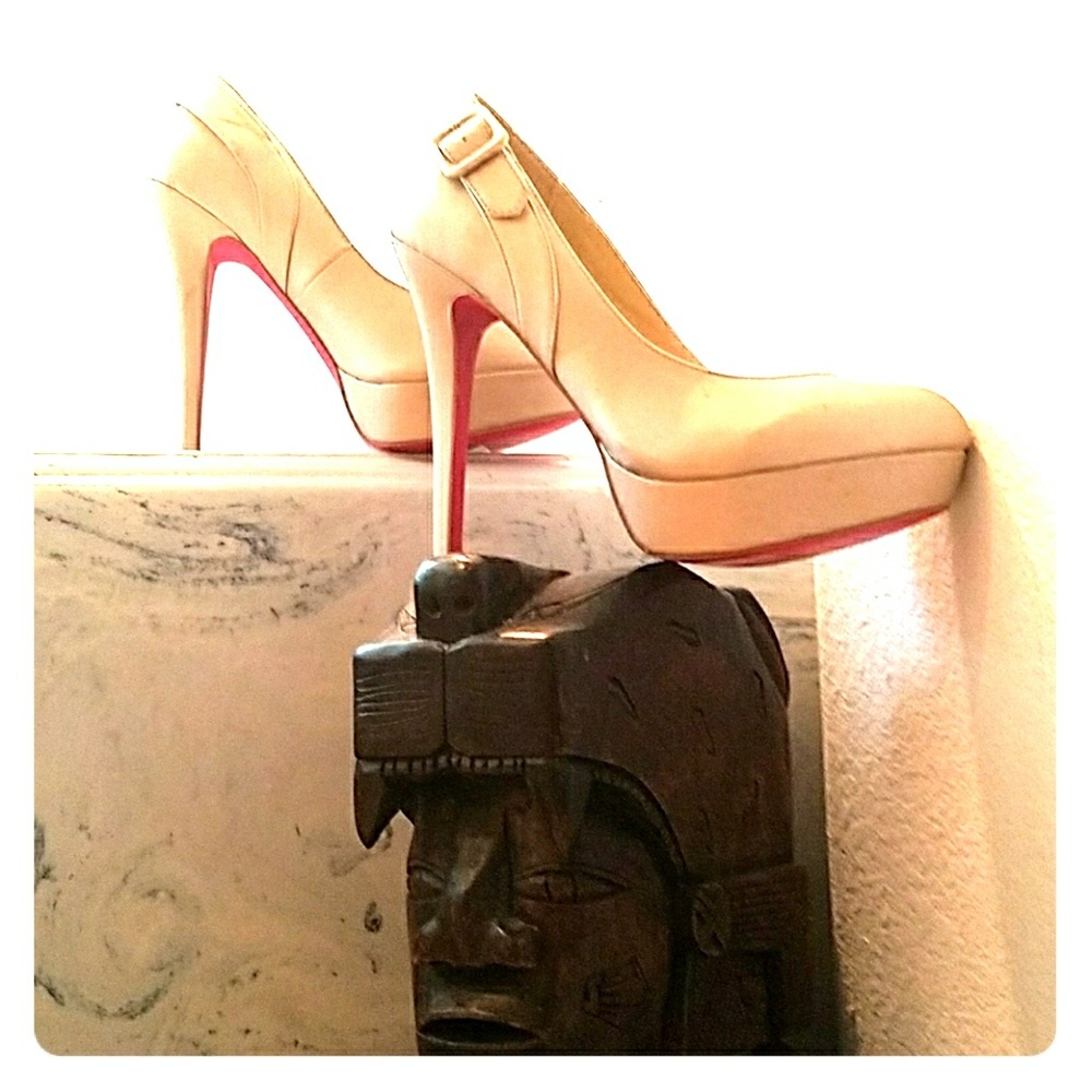 Stacked gold buckle high heels