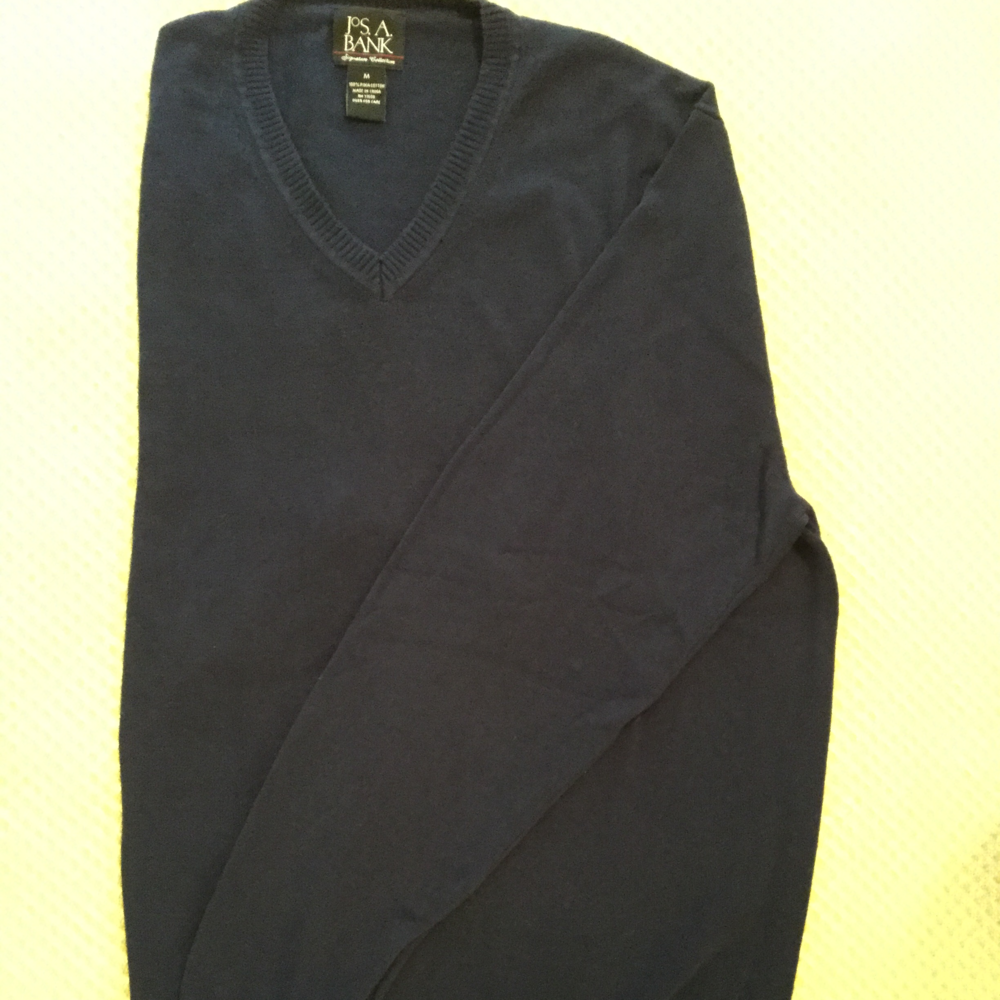 Navy Cotton V-neck Sweater Jos A Banks Men's Med