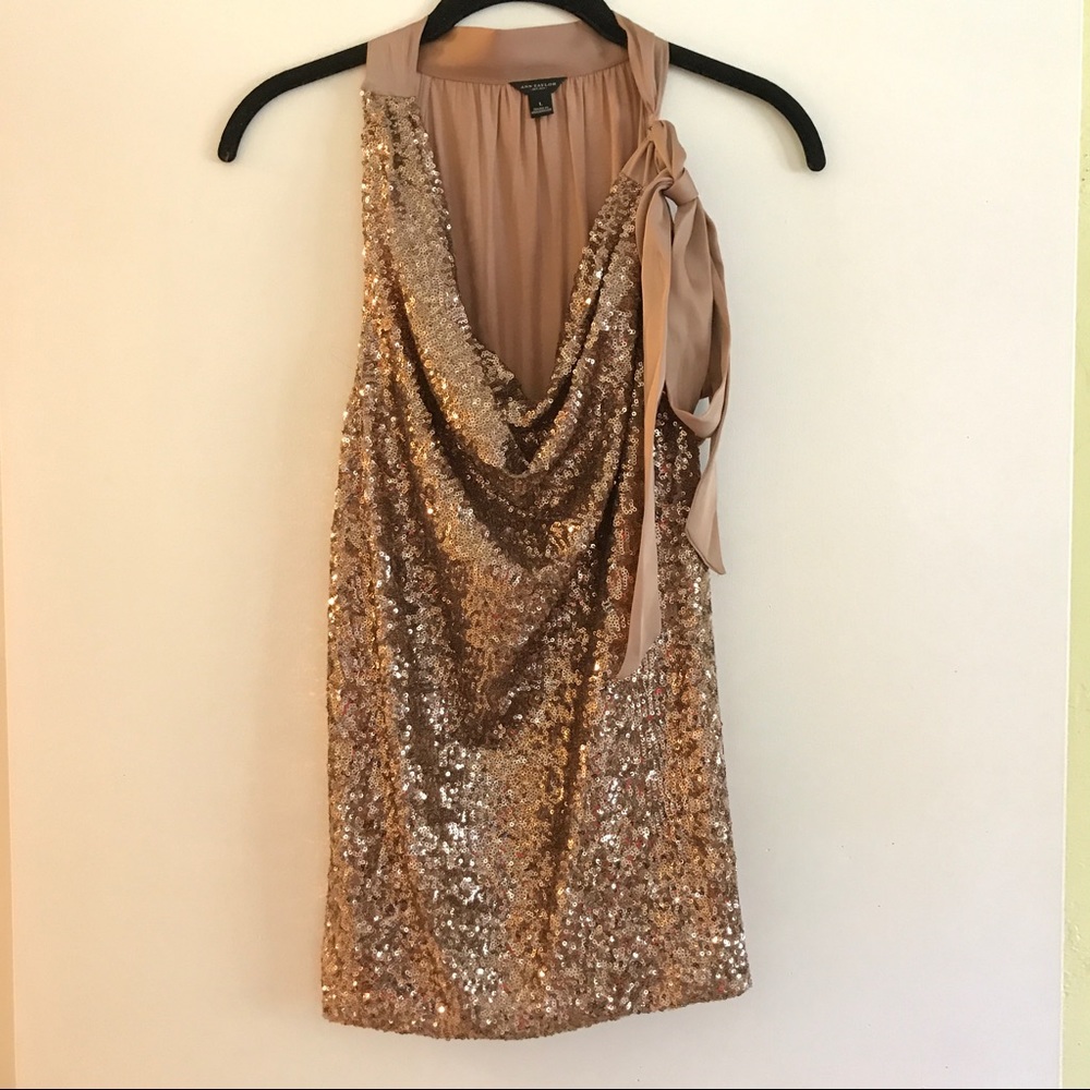 Ann Taylor sequined sleeveless top - blush color