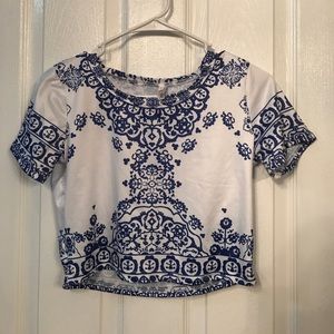 Blue and white 2 piece top and shorts