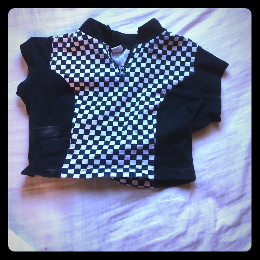 Black-and-white checkered crop top