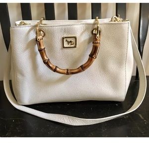 Emma Fox Juno Bamboo Handles white leather bag