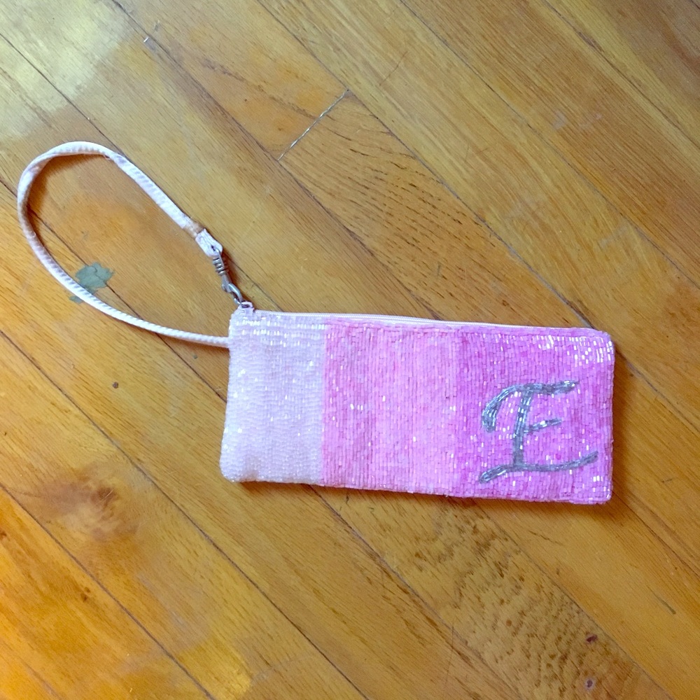 Sparkly Pink Initial Wristlet