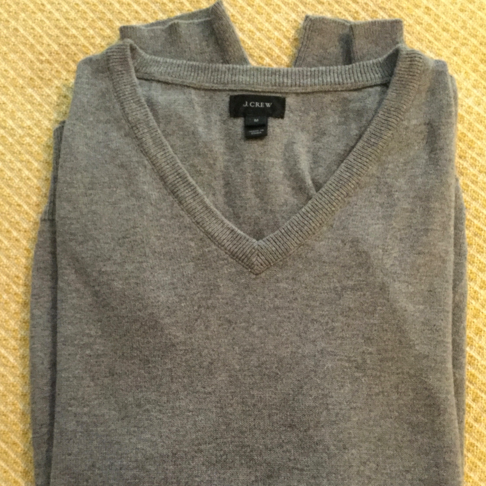 J Crew Cotton-Cashmere V-neck Grey Sweater Men's M