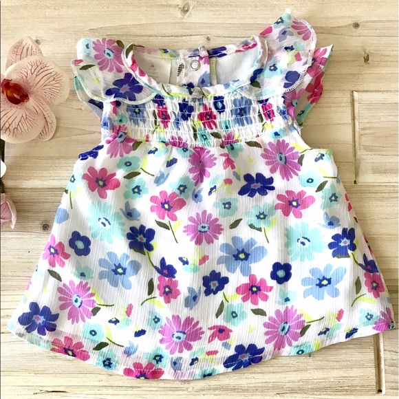 SOLD Floral Chiffon Top Chambray Leggings 3-6 M - Picture 2 of 6