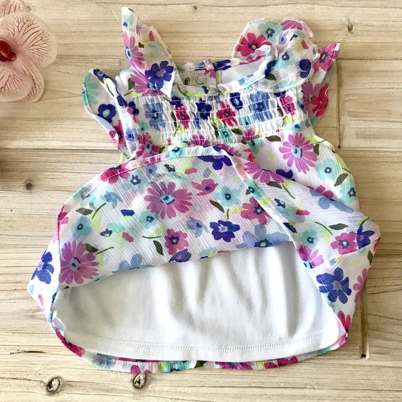 SOLD Floral Chiffon Top Chambray Leggings 3-6 M - Picture 4 of 6