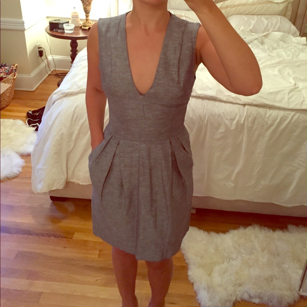 Adam Lippes size 0 deep V gray-blue shift dress