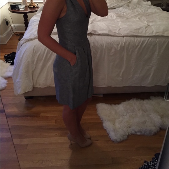 Adam Lippes size 0 deep V gray-blue shift dress - Picture 4 of 4