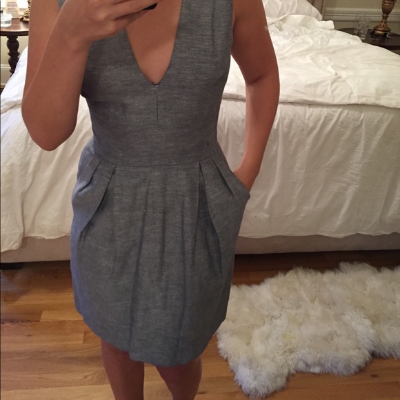 Adam Lippes size 0 deep V gray-blue shift dress - Picture 2 of 4
